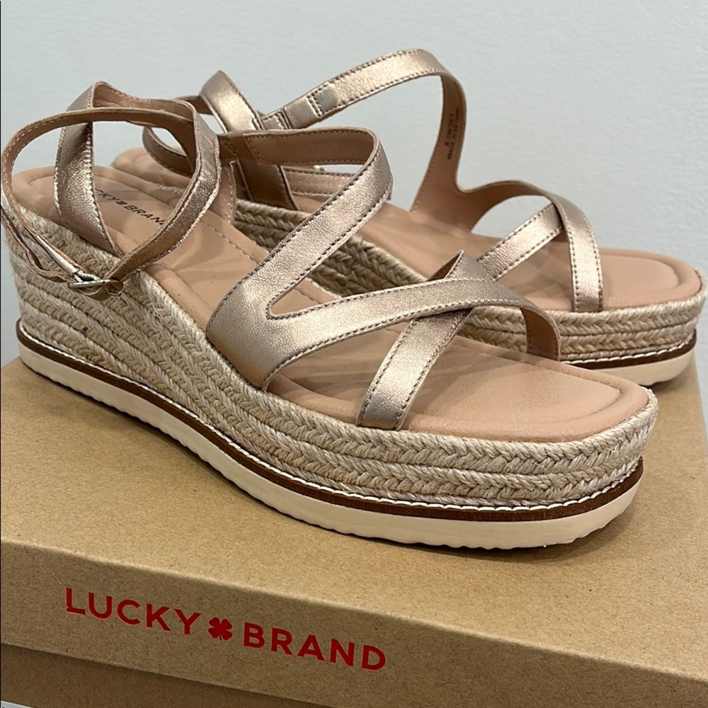 Lucky Brand Gold Wedge Espadrilles with Metallic Straps